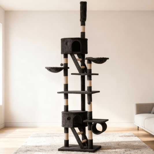 theMiaou Noir Arbre à Chat “Arka” – Arbre à Chat Sol au Plafond Multi-niveaux et Ultra Stable