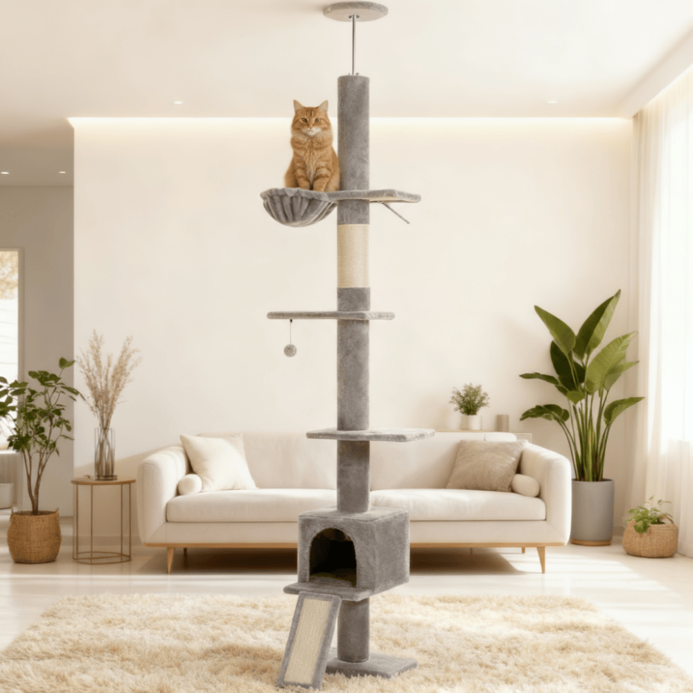 theMiaou Arbre à Chat “Climba” – Arbre à Chat Sol au Plafond Compact, Moderne et Stable