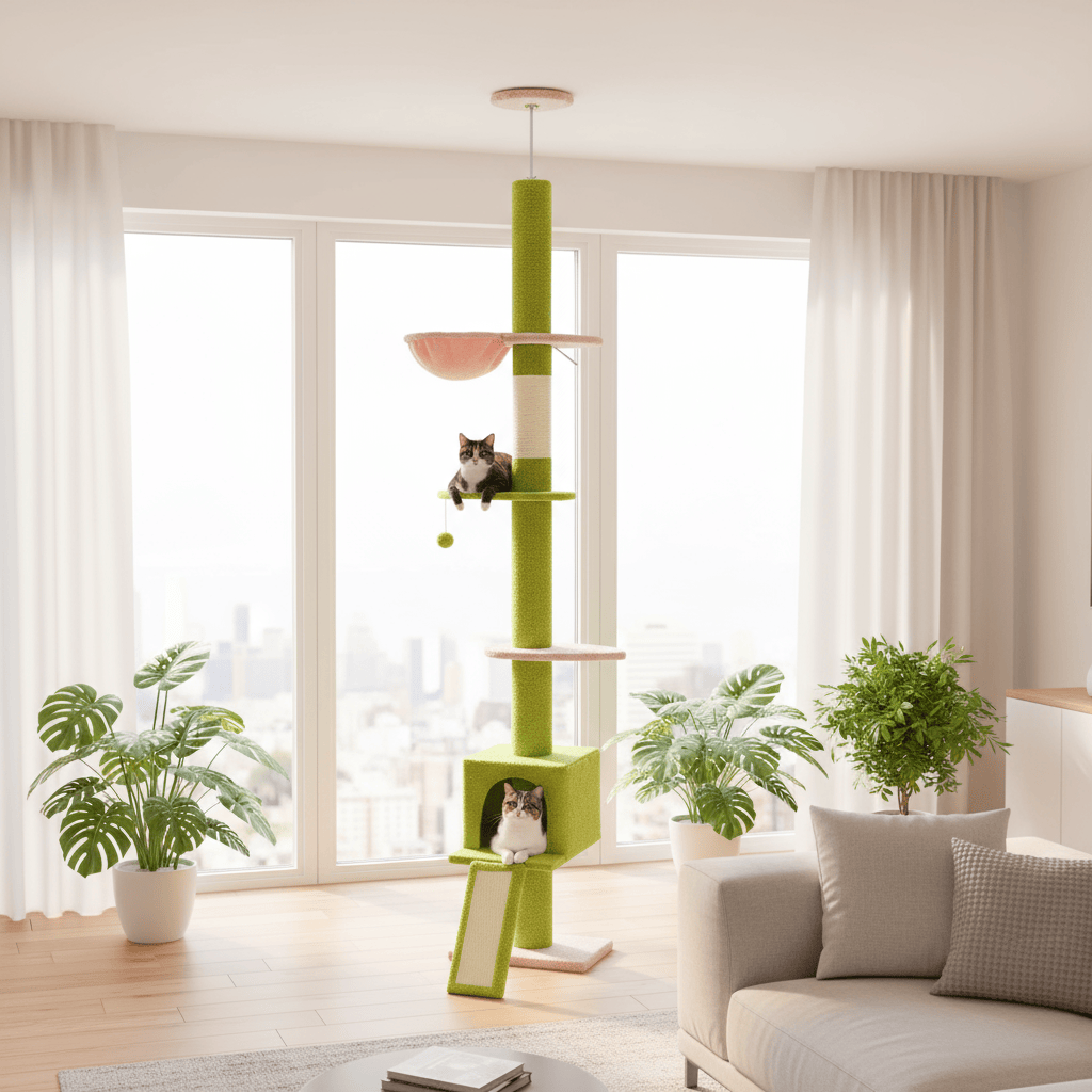 theMiaou Arbre à Chat “Climba” – Arbre à Chat Sol au Plafond Compact, Moderne et Stable