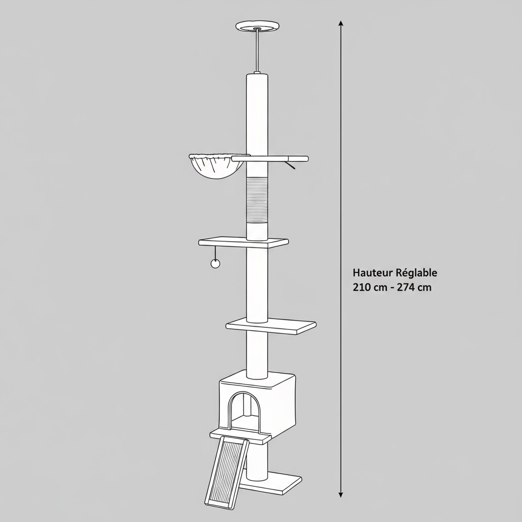 theMiaou Arbre à Chat “Climba” – Arbre à Chat Sol au Plafond Compact, Moderne et Stable