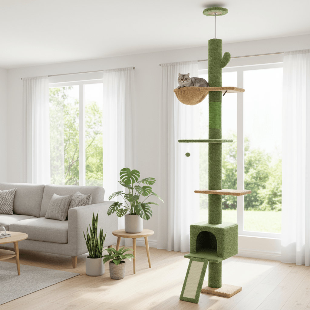 theMiaou Arbre à Chat “Climba” – Arbre à Chat Sol au Plafond Compact, Moderne et Stable