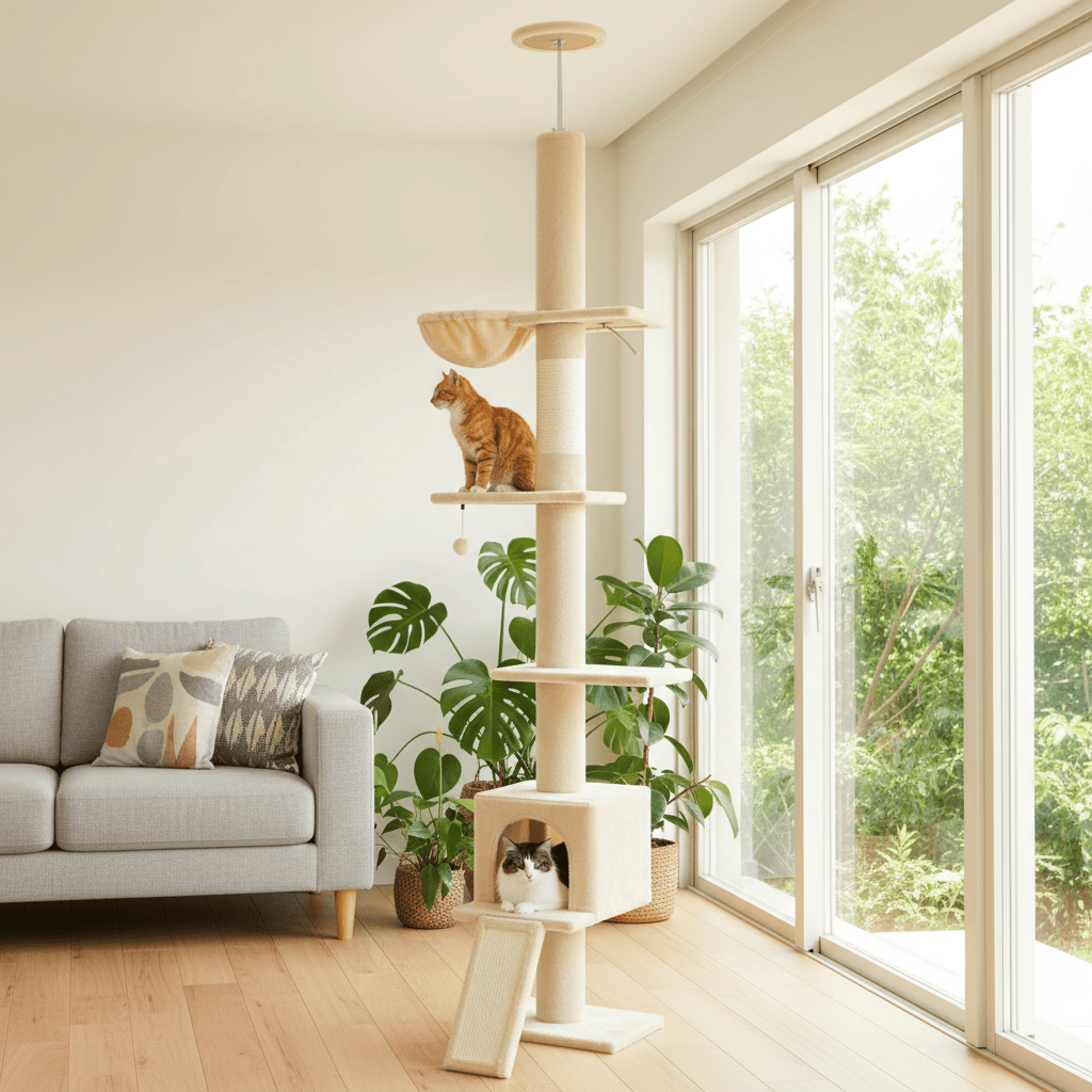 theMiaou Arbre à Chat “Climba” – Arbre à Chat Sol au Plafond Compact, Moderne et Stable