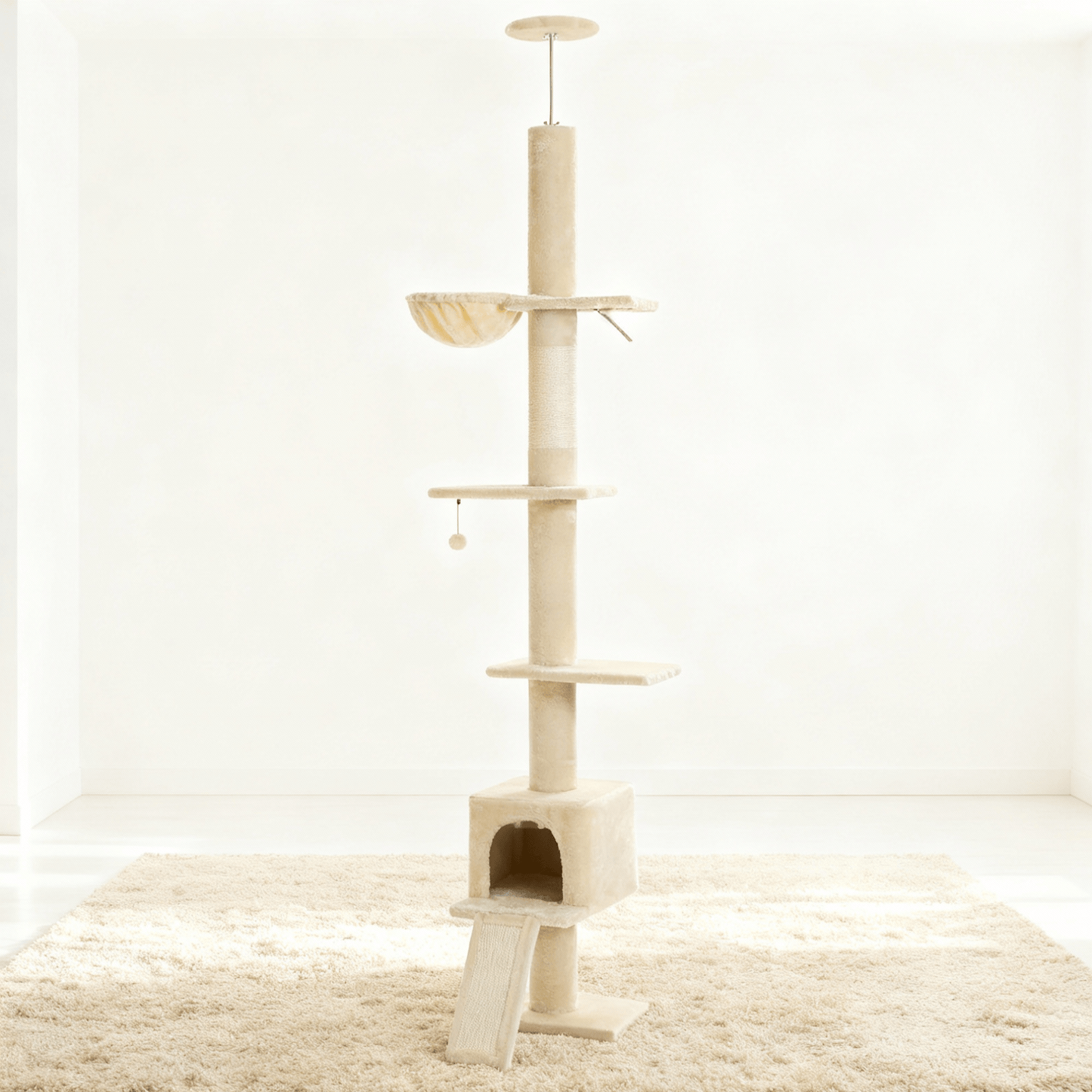 theMiaou Beige Arbre à Chat “Climba” – Arbre à Chat Sol au Plafond Compact, Moderne et Stable