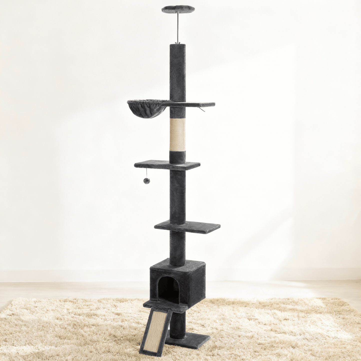 theMiaou Gris anthracite Arbre à Chat “Climba” – Arbre à Chat Sol au Plafond Compact, Moderne et Stable