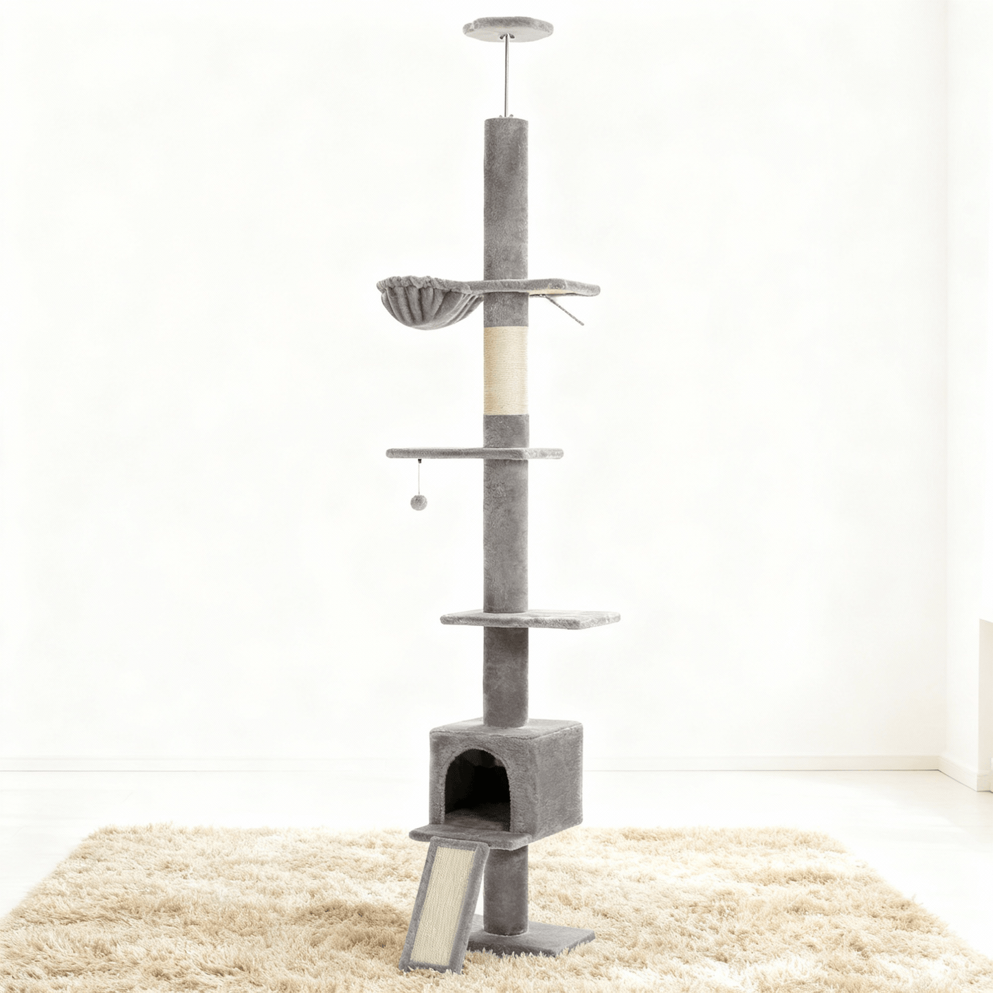 theMiaou Gris clair Arbre à Chat “Climba” – Arbre à Chat Sol au Plafond Compact, Moderne et Stable