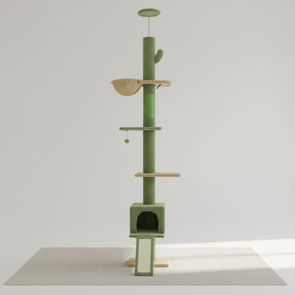 theMiaou Vert cactus Arbre à Chat “Climba” – Arbre à Chat Sol au Plafond Compact, Moderne et Stable