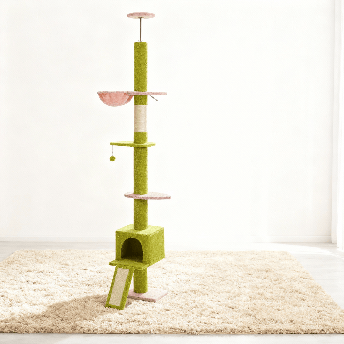 theMiaou Vert/Rose Arbre à Chat “Climba” – Arbre à Chat Sol au Plafond Compact, Moderne et Stable