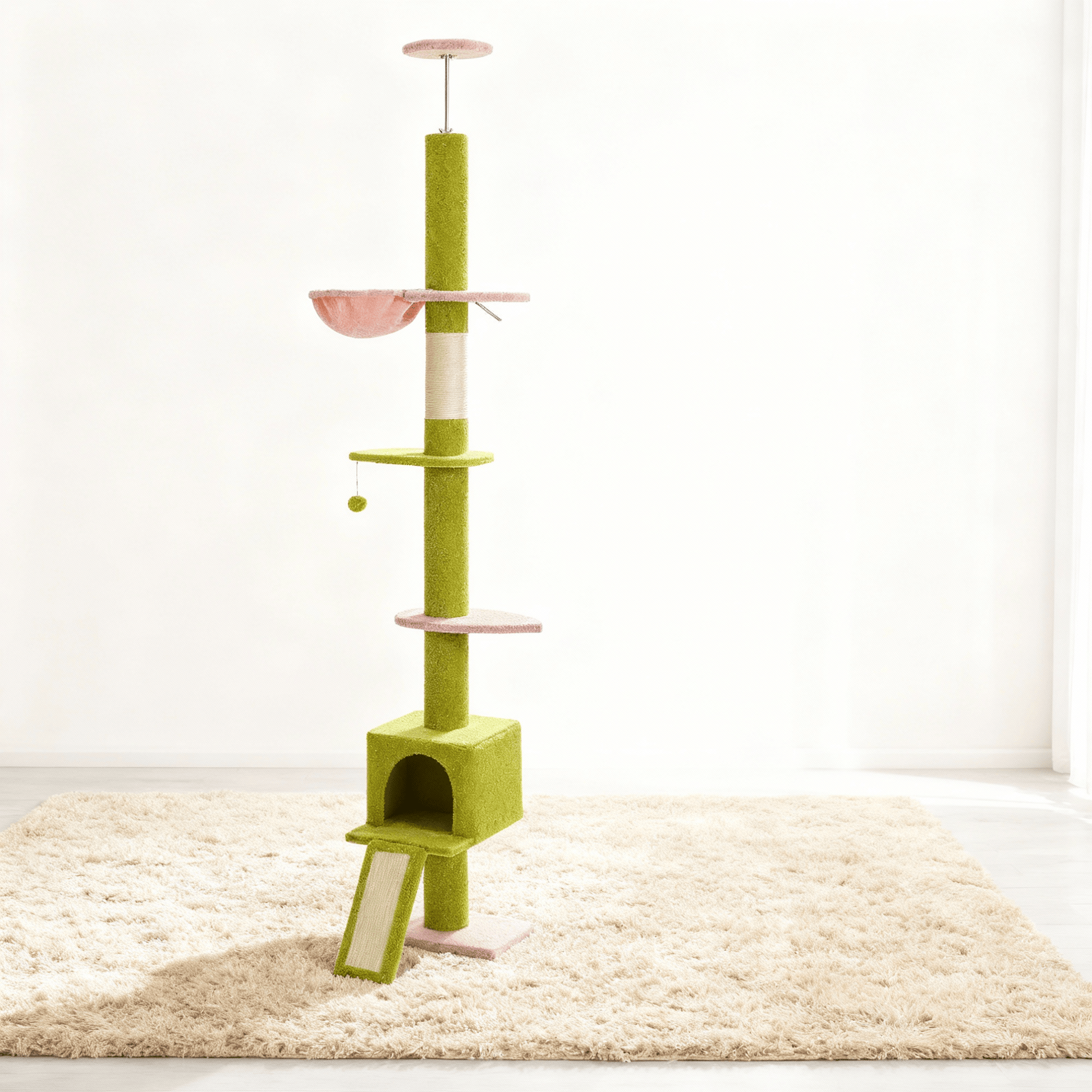 theMiaou Vert/Rose Arbre à Chat “Climba” – Arbre à Chat Sol au Plafond Compact, Moderne et Stable