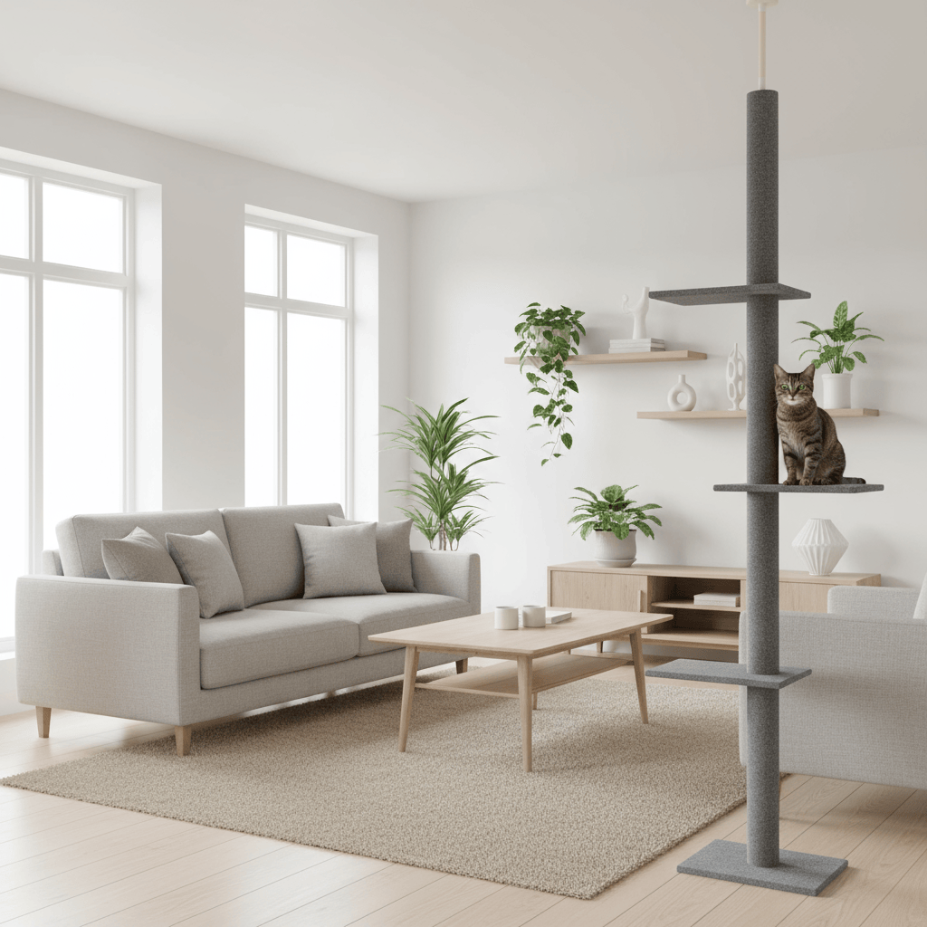 theMiaou Arbre à Chat “Pillar” – Arbre à Chat Sol au Plafond Design Minimaliste & Stabilité Parfaite