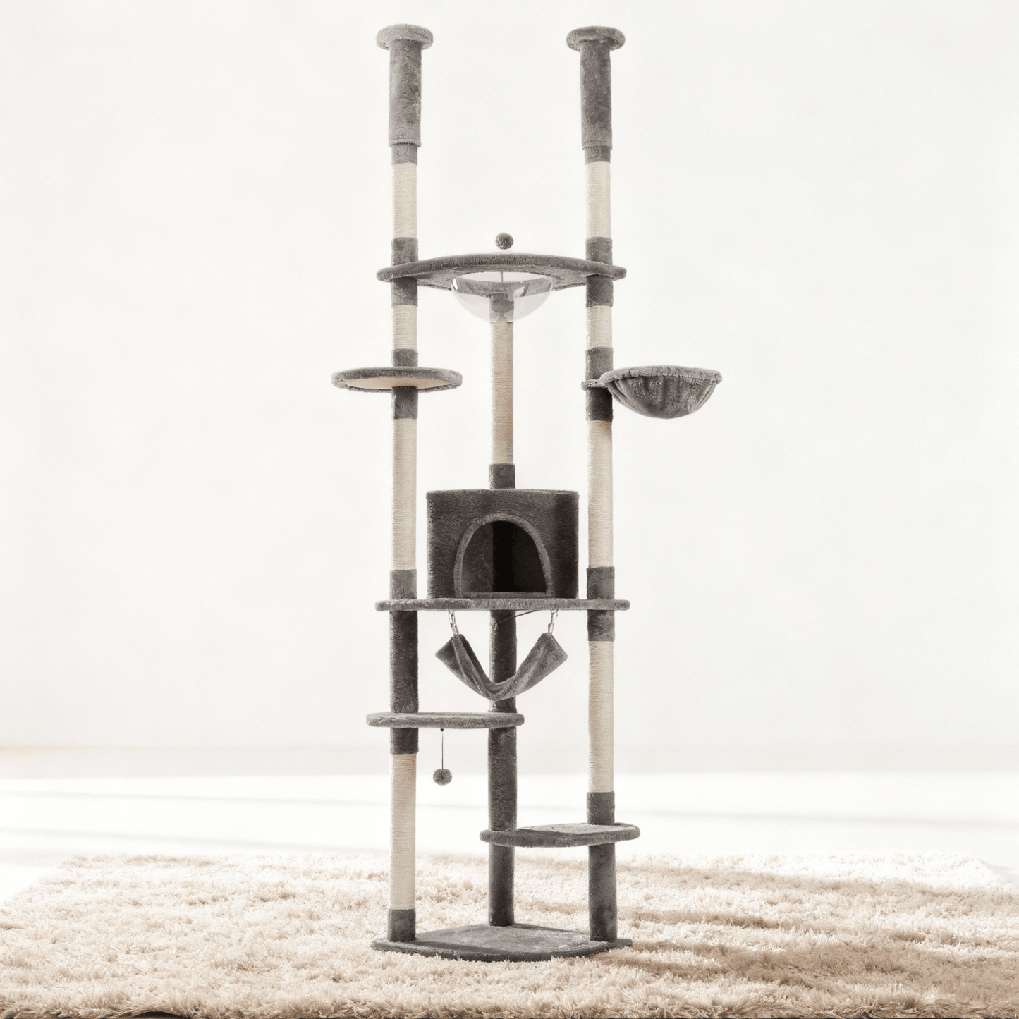 theMiaou Gris Arbre à Chat “Ascendia” – Arbre à Chat Sol au Plafond Design Élégant et Ultra Stable