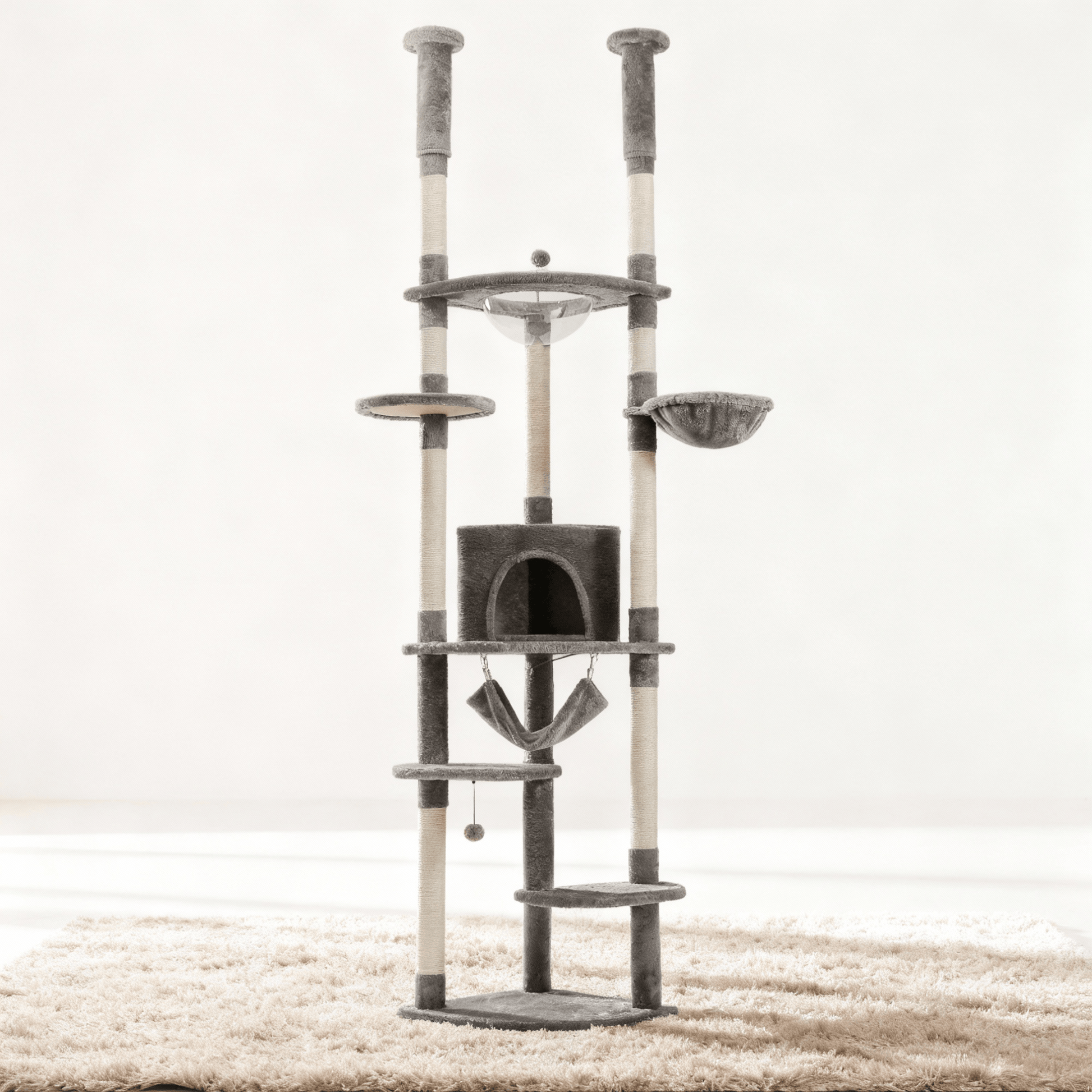 theMiaou Gris Arbre à Chat “Ascendia” – Arbre à Chat Sol au Plafond Design Élégant et Ultra Stable
