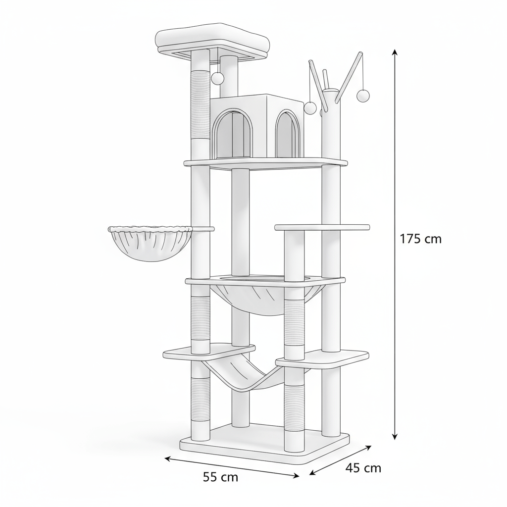 theMiaou Arbre à Chat “Titania” – Arbre à Chat XXL avec Double Hamac, Niche et Poteaux en Sisal