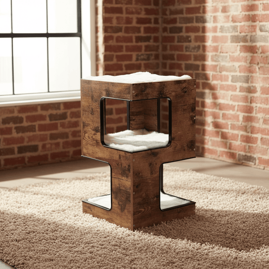 theMiaou Bois foncé Arbre à Chat “Urban Cube” – Petit Arbre à Chat Design en Bois Massif