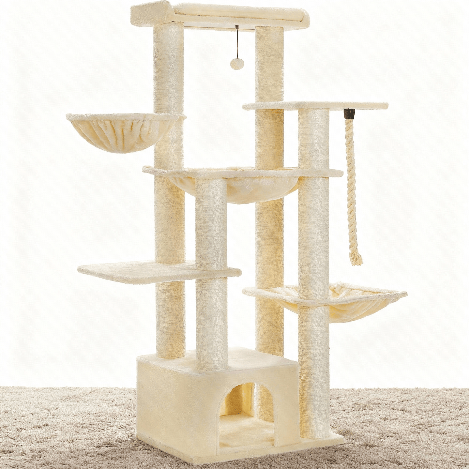 theMiaou Beige Arbre à Chat “Atlas” – Arbre à Chat XXL Design Élégant & Stabilité Maximale