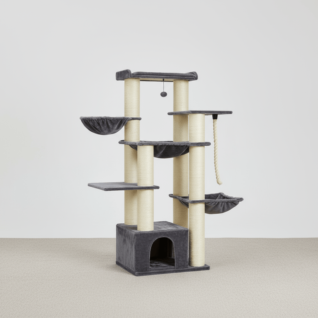 theMiaou Gris Anthracite Arbre à Chat “Atlas” – Arbre à Chat XXL Design Élégant & Stabilité Maximale