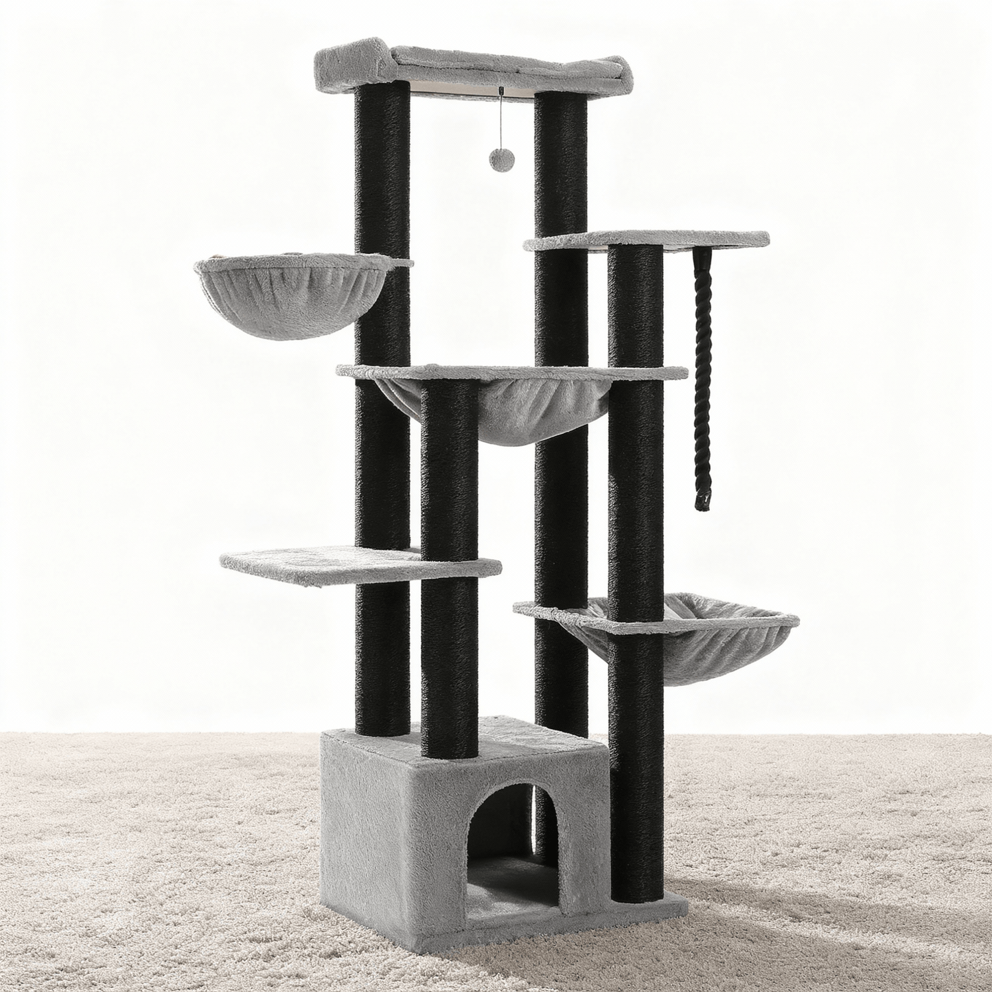 theMiaou Noir/Gris Arbre à Chat “Atlas” – Arbre à Chat XXL Design Élégant & Stabilité Maximale