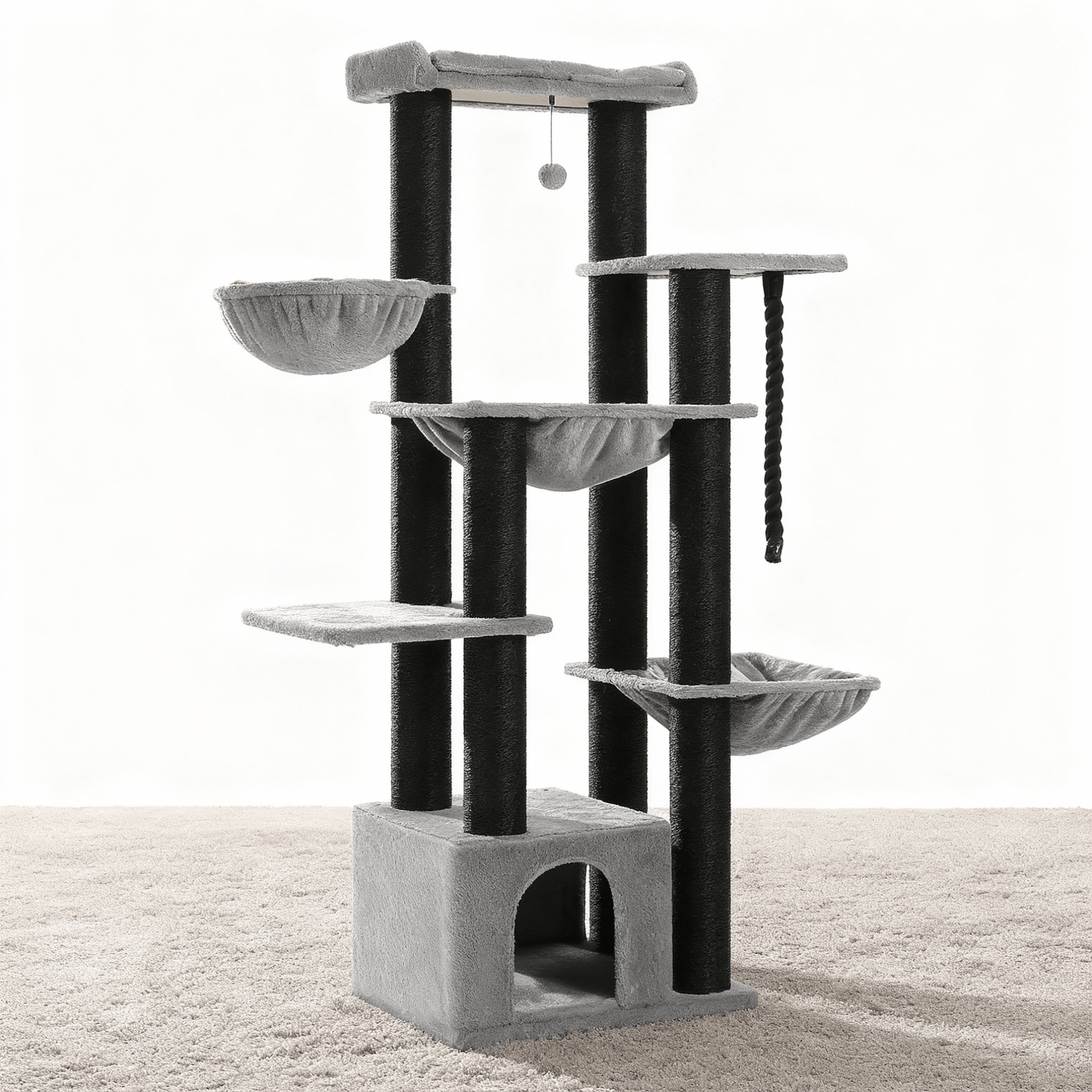 theMiaou Noir/Gris Arbre à Chat “Atlas” – Arbre à Chat XXL Design Élégant & Stabilité Maximale