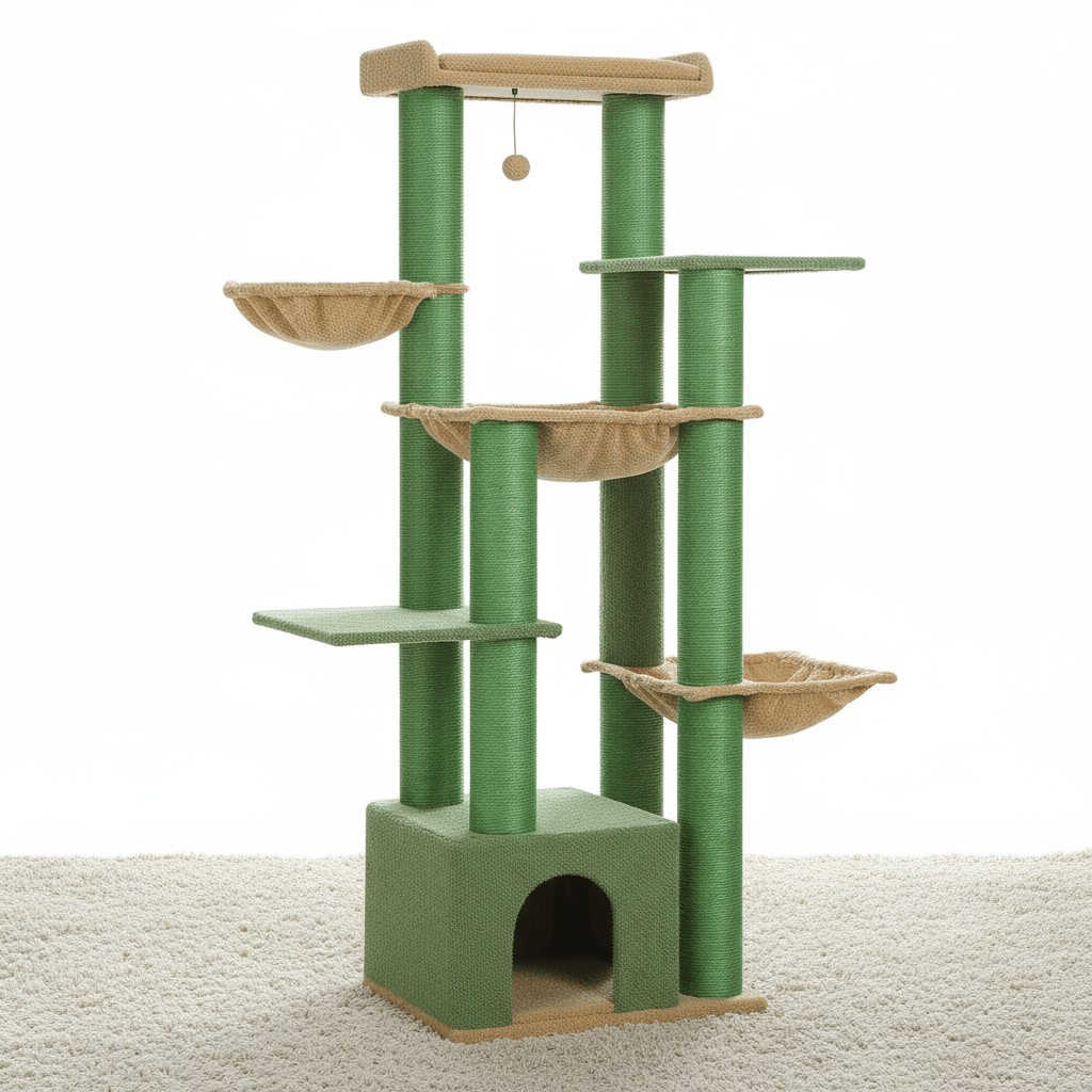 theMiaou Vert cactus Arbre à Chat “Atlas” – Arbre à Chat XXL Design Élégant & Stabilité Maximale