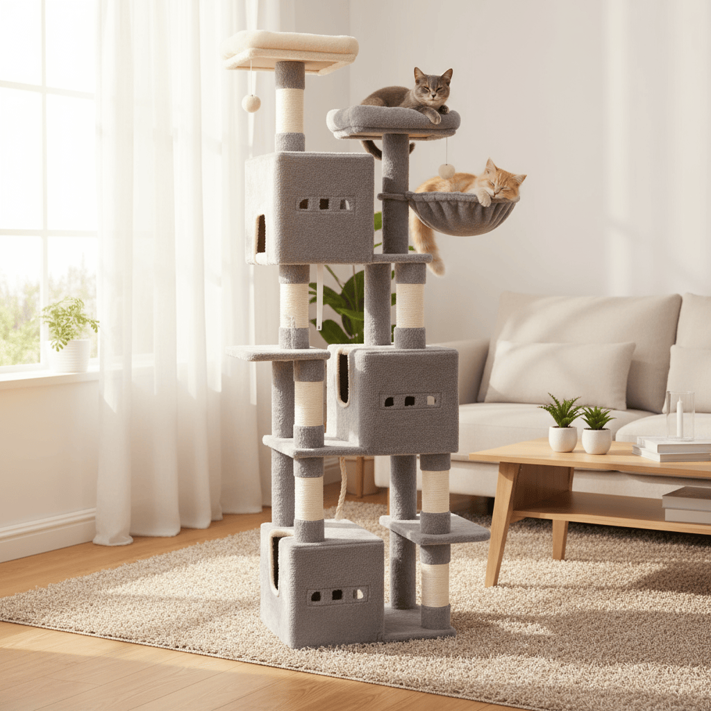 theMiaou Arbre à Chat “Majesta” – Arbre à Chat XXL Design et Ultra Stable à 4 Niveaux
