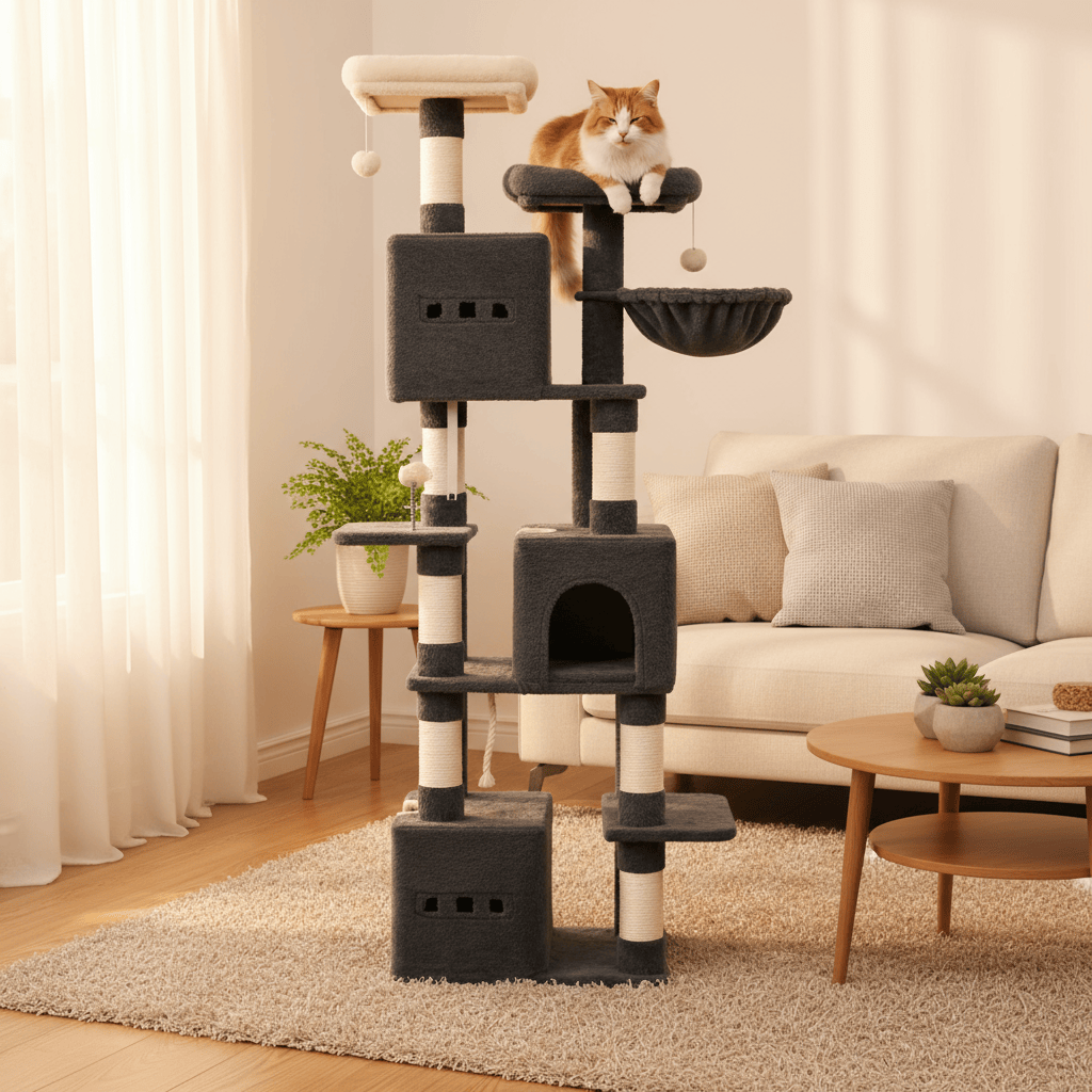 theMiaou Arbre à Chat “Majesta” – Arbre à Chat XXL Design et Ultra Stable à 4 Niveaux