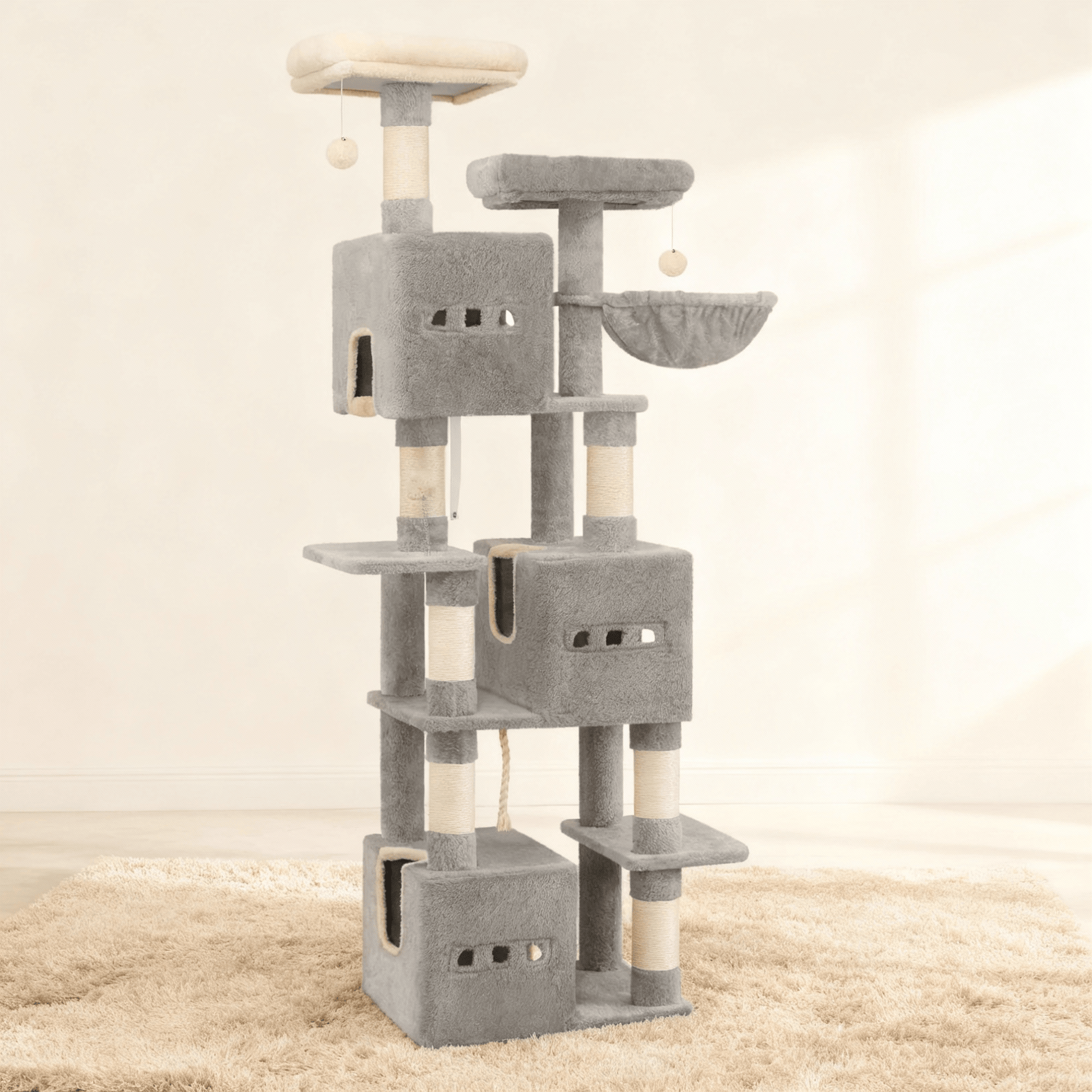 theMiaou Gris Arbre à Chat “Majesta” – Arbre à Chat XXL Design et Ultra Stable à 4 Niveaux
