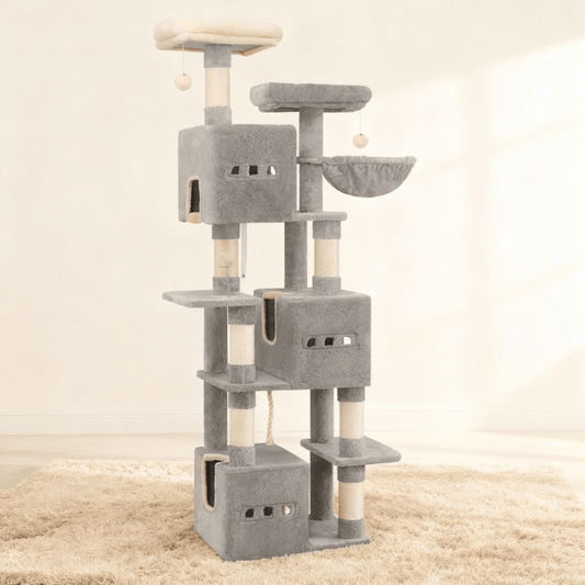 theMiaou Gris Arbre à Chat “Majesta” – Arbre à Chat XXL Design et Ultra Stable à 4 Niveaux
