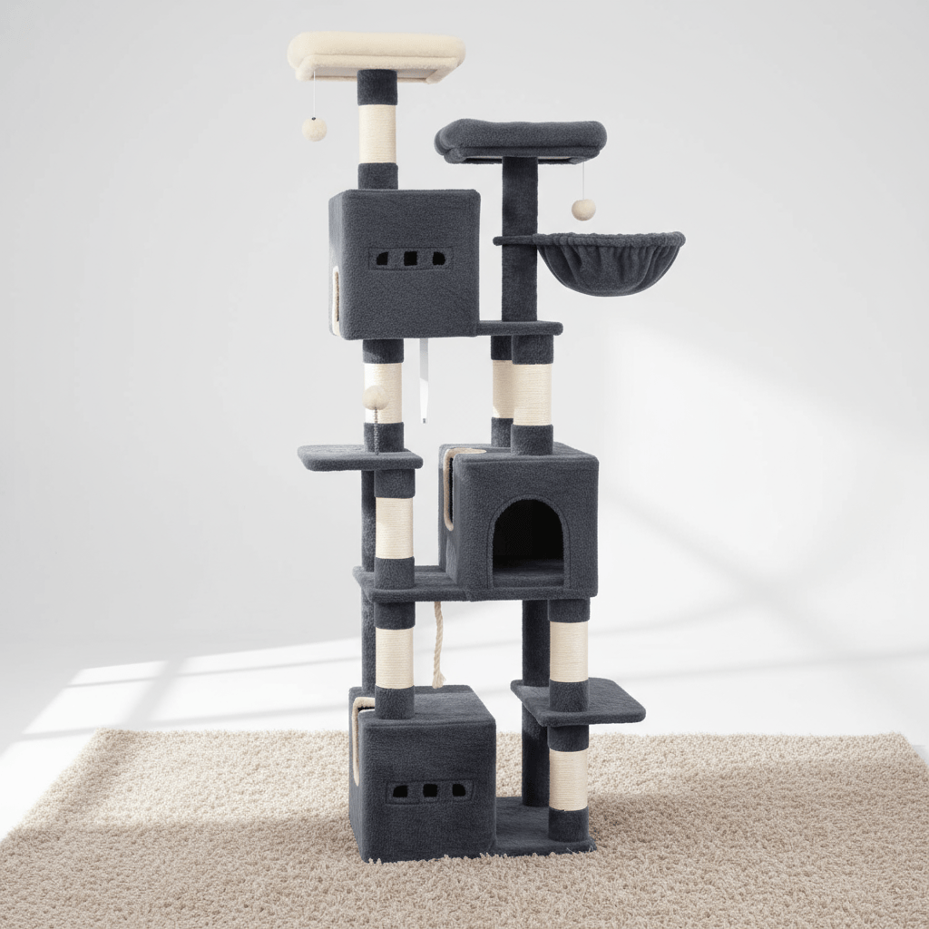 theMiaou Gris anthracite Arbre à Chat “Majesta” – Arbre à Chat XXL Design et Ultra Stable à 4 Niveaux
