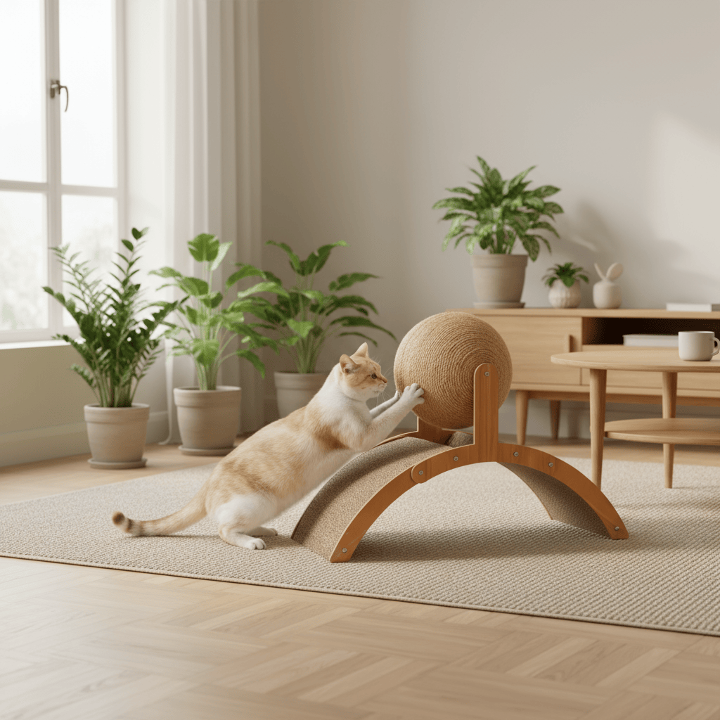 theMiaou Bois Griffoir Design “ArchiBall” – Courbe Élégante & Boule Sisal Naturelle