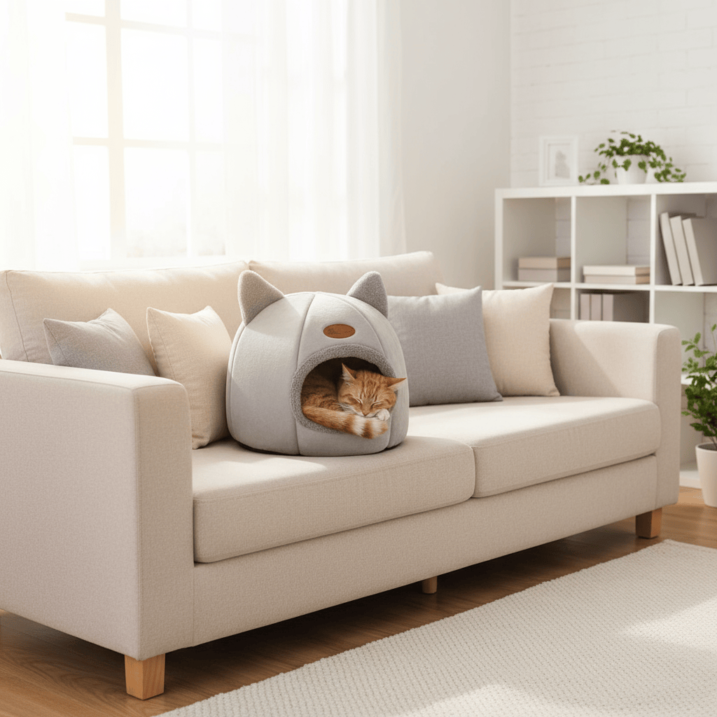theMiaou Panier pour Chat “CatCocoon” – Maison Douillette avec Oreilles