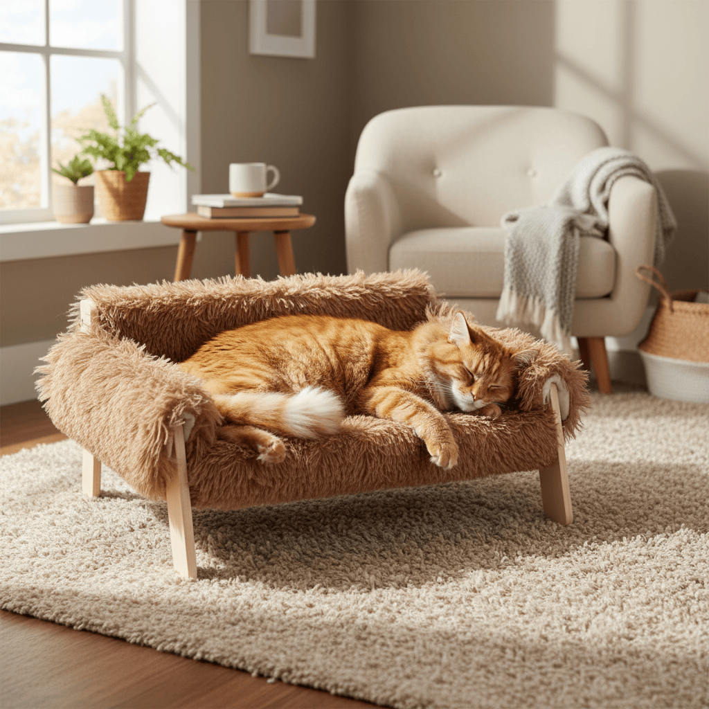 theMiaou Marron Panier pour Chat “Milo” – Canapé Douillet et Design