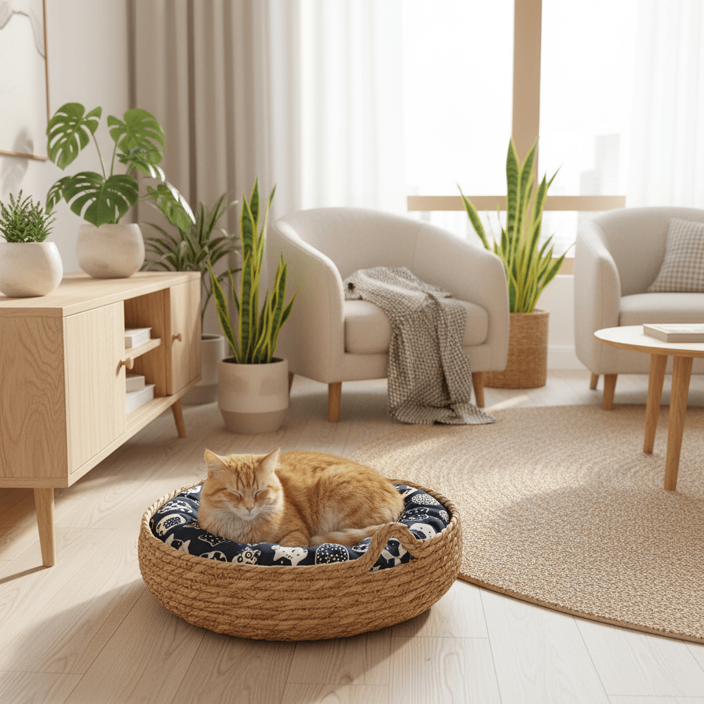 theMiaou Panier pour Chat “Nami” – Corbeille Tressée & Confortable