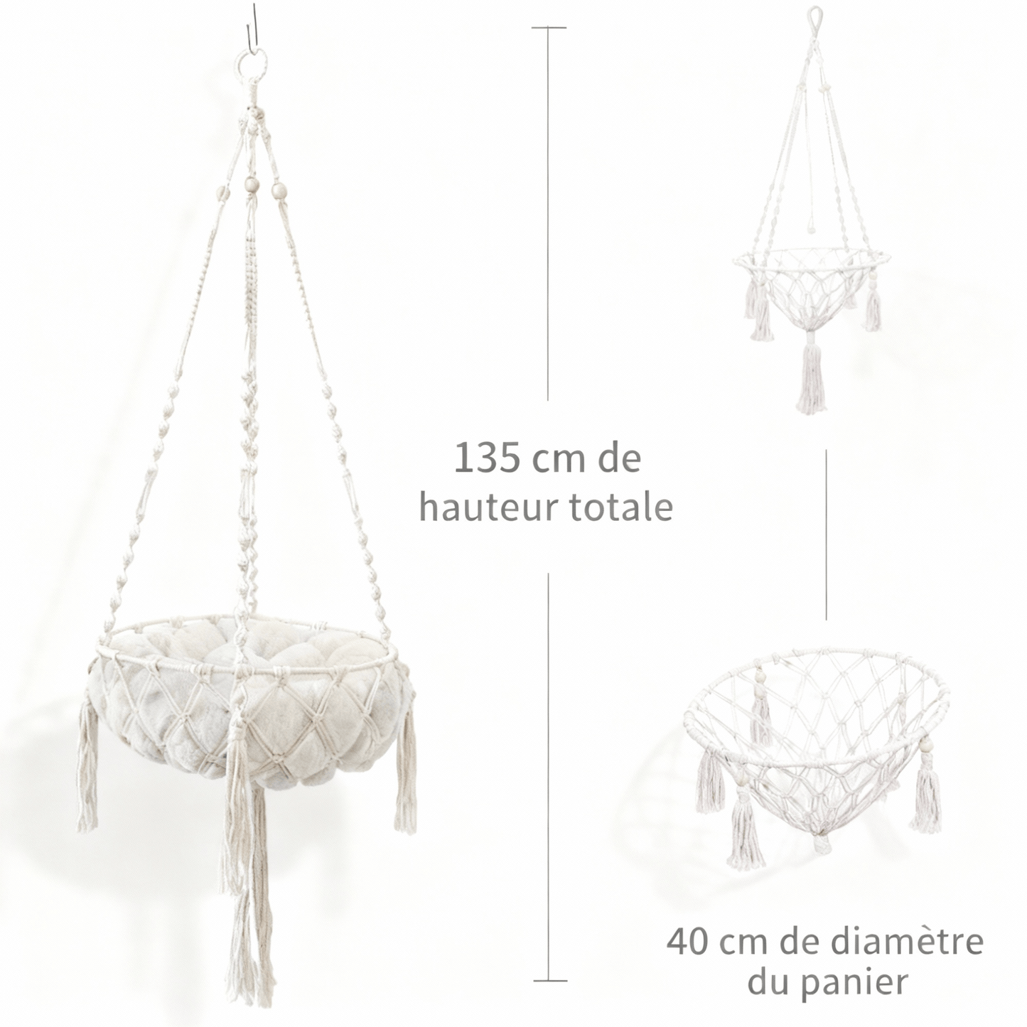 theMiaou Blanc Panier Suspendu pour Chat “Macramia” – Lit Bohème Aérien