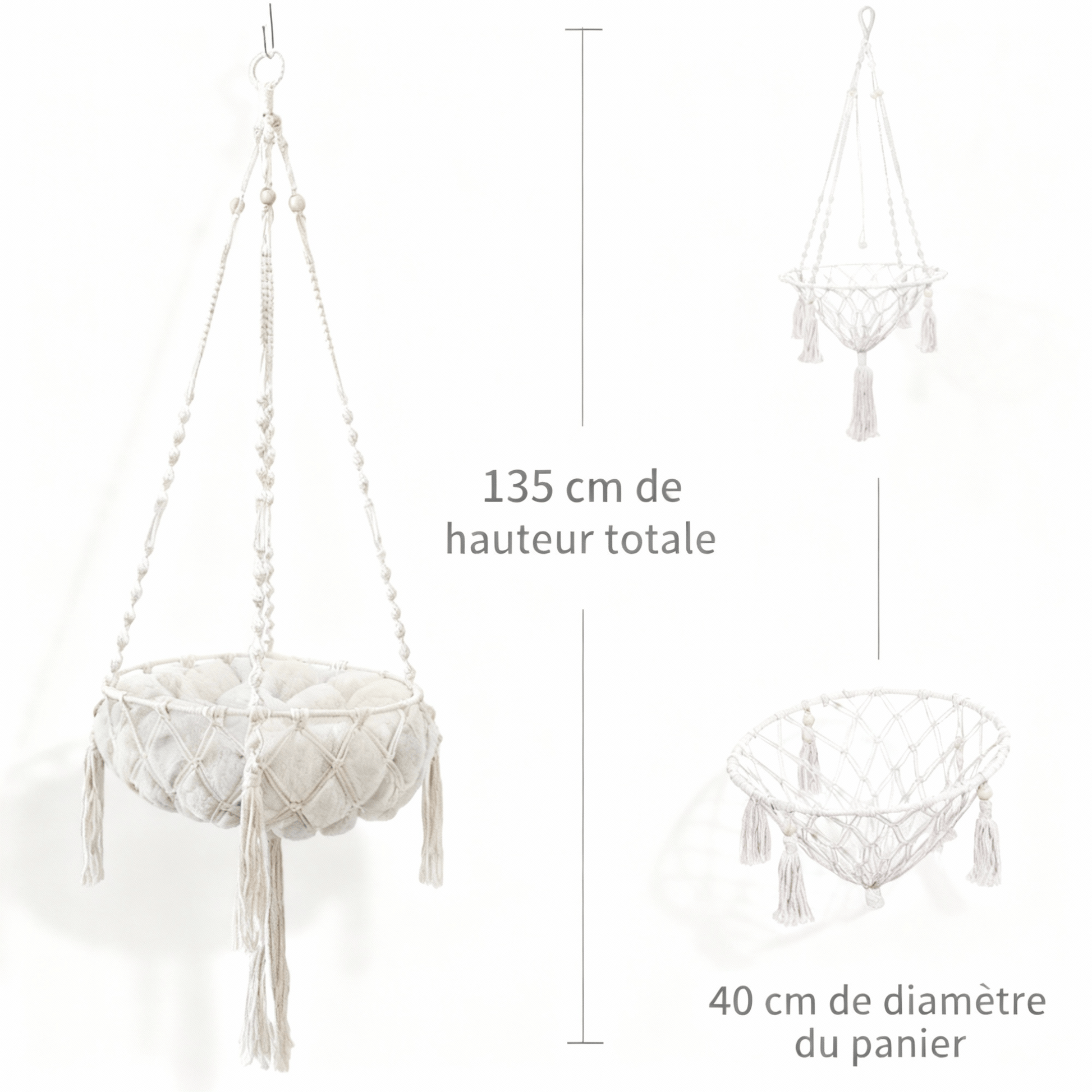 theMiaou Blanc Panier Suspendu pour Chat “Macramia” – Lit Bohème Aérien