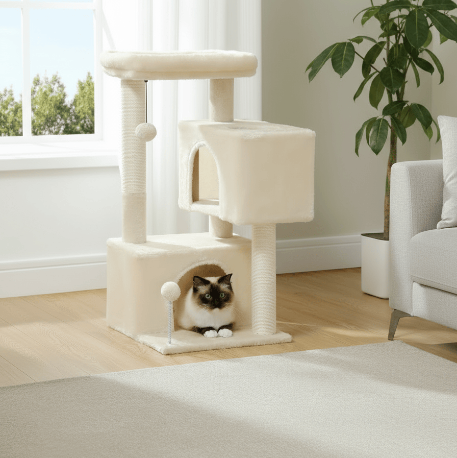 theMiaou Arbre à Chat “Onda” – Petit Arbre à Chat avec Double Niche et Panier Douillet