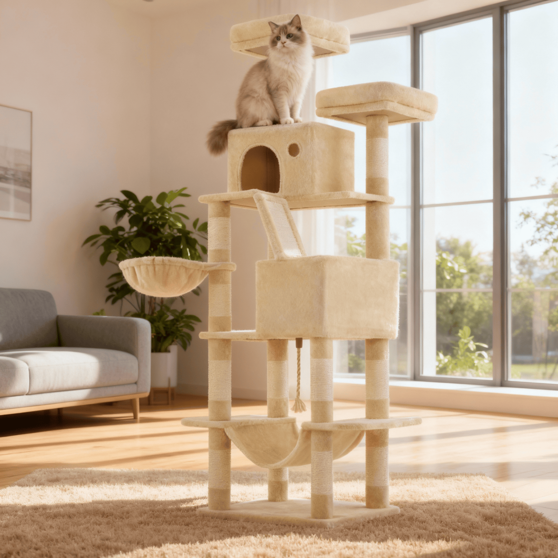 theMiaou Arbre à Chat “Aurelia” – Arbre à Chat XXL Design Multi-Niveaux Stable et Confortable