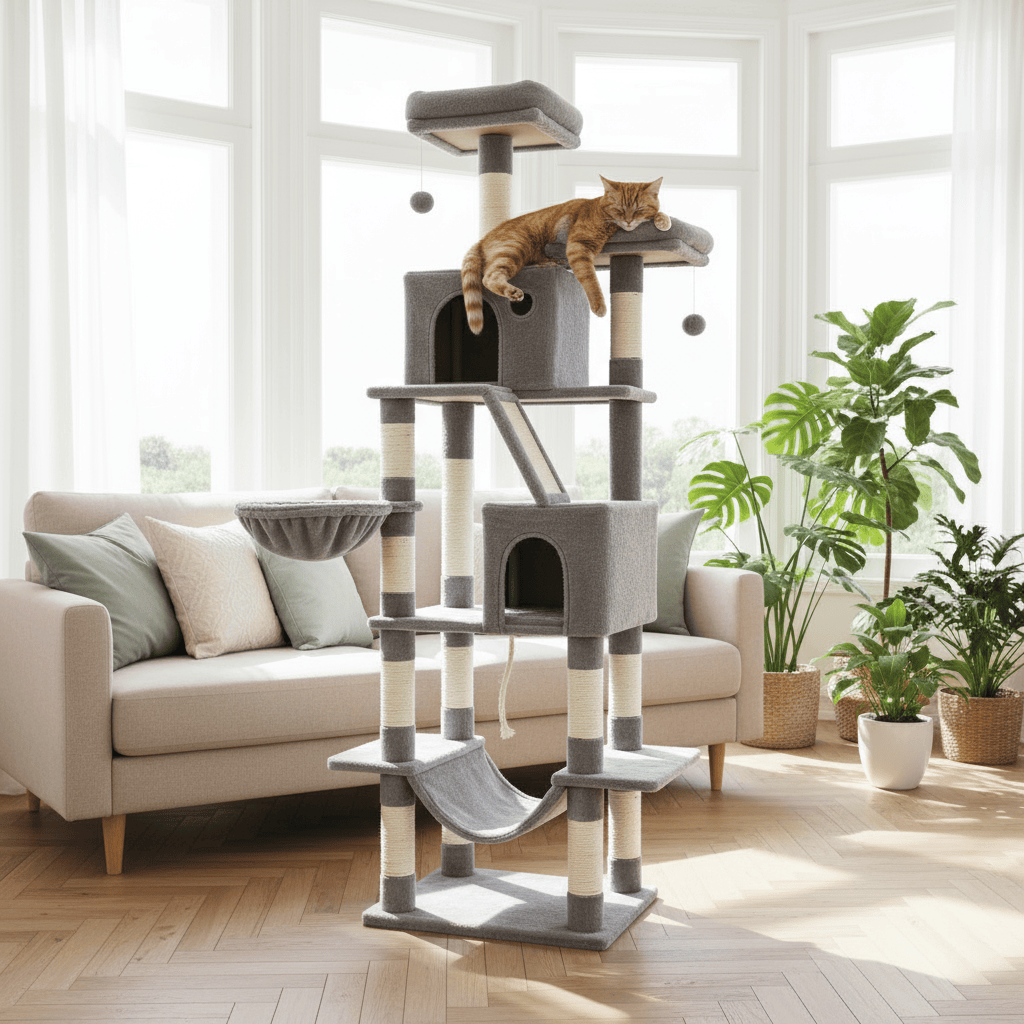 theMiaou Arbre à Chat “Aurelia” – Arbre à Chat XXL Design Multi-Niveaux Stable et Confortable