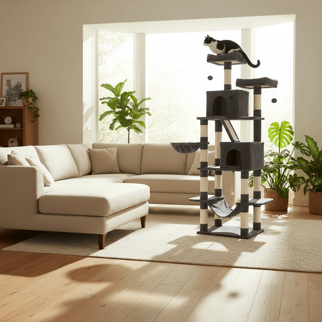 theMiaou Arbre à Chat “Aurelia” – Arbre à Chat XXL Design Multi-Niveaux Stable et Confortable