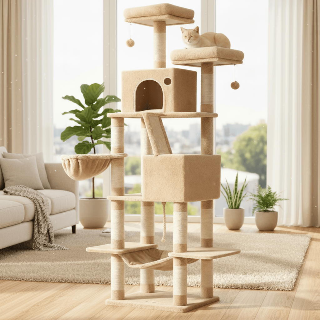 theMiaou Arbre à Chat “Aurelia” – Arbre à Chat XXL Design Multi-Niveaux Stable et Confortable