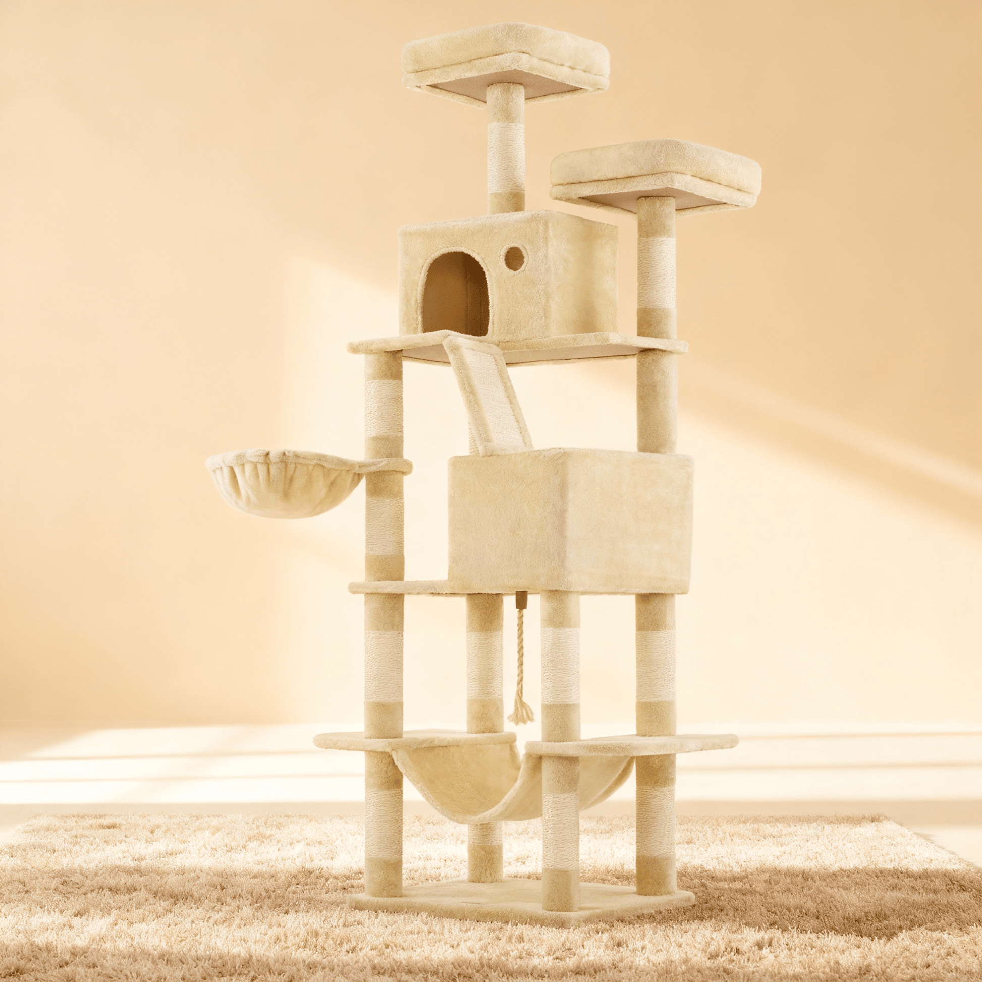 theMiaou Beige Arbre à Chat “Aurelia” – Arbre à Chat XXL Design Multi-Niveaux Stable et Confortable