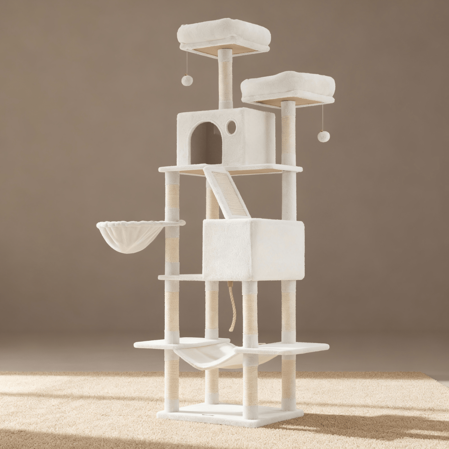 theMiaou Blanc Arbre à Chat “Aurelia” – Arbre à Chat XXL Design Multi-Niveaux Stable et Confortable