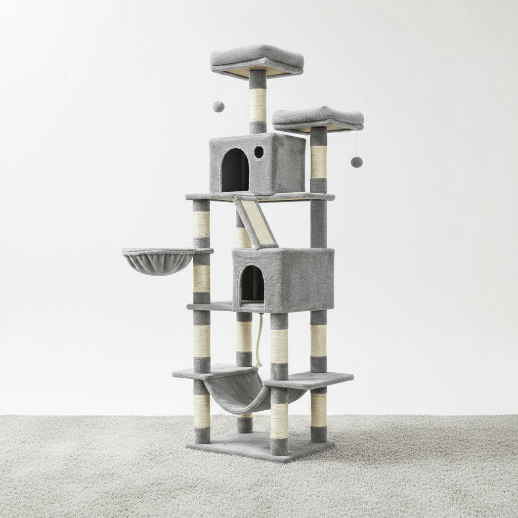 theMiaou Gris Arbre à Chat “Aurelia” – Arbre à Chat XXL Design Multi-Niveaux Stable et Confortable