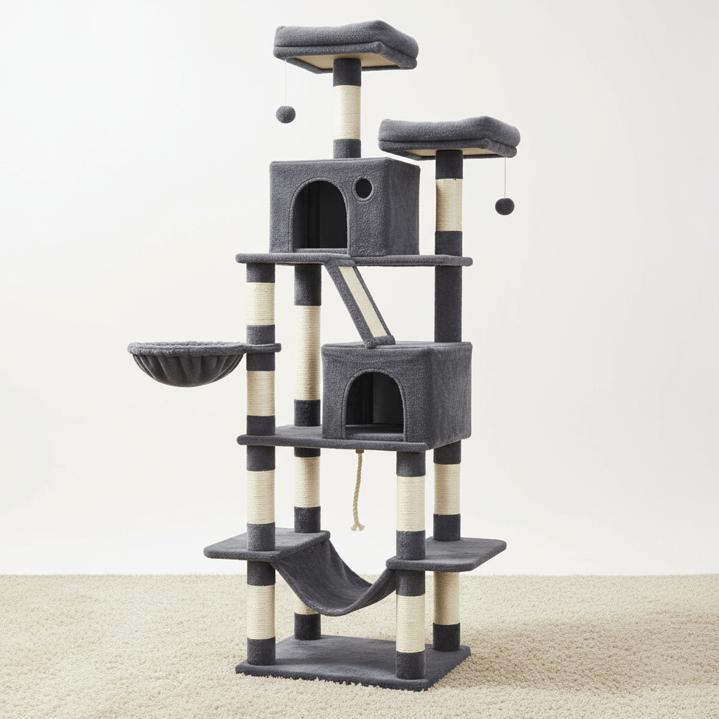 theMiaou Gris anthracite Arbre à Chat “Aurelia” – Arbre à Chat XXL Design Multi-Niveaux Stable et Confortable