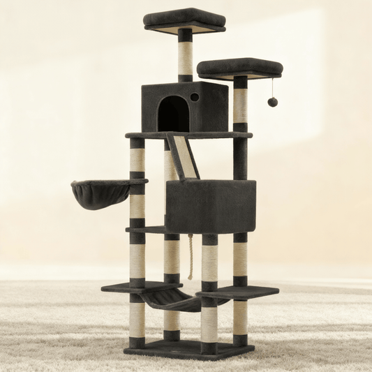 theMiaou Noir Arbre à Chat “Aurelia” – Arbre à Chat XXL Design Multi-Niveaux Stable et Confortable